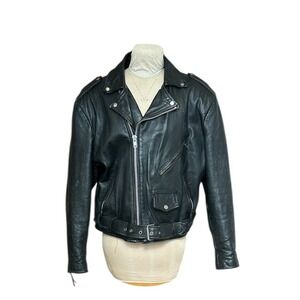 Wilsons Leather Biker Jacket XL Black Moto Belted Asymmetrical Double Rider
